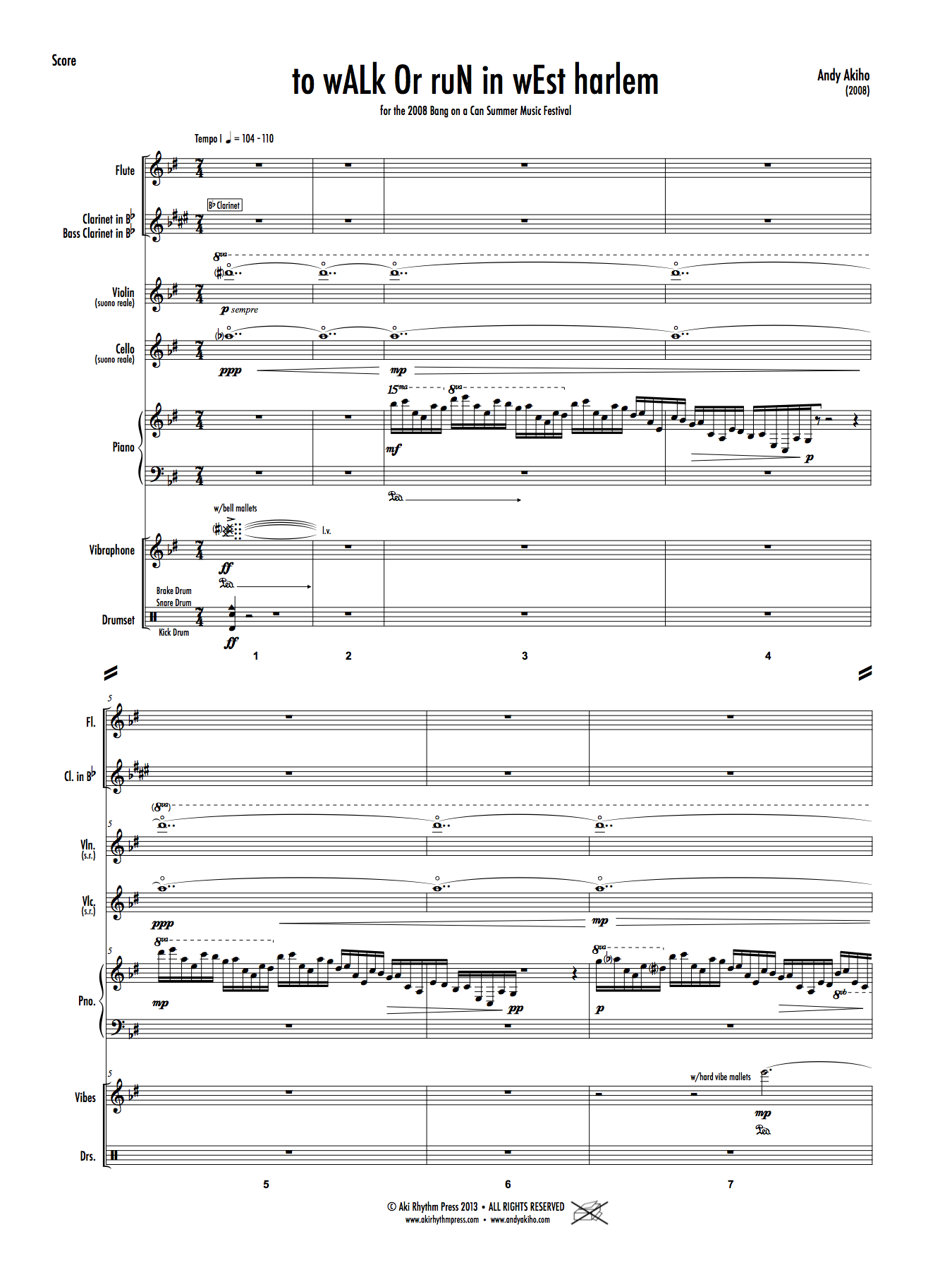 to wALk Or ruN in wEst harlem (For Chamber Ensemble)