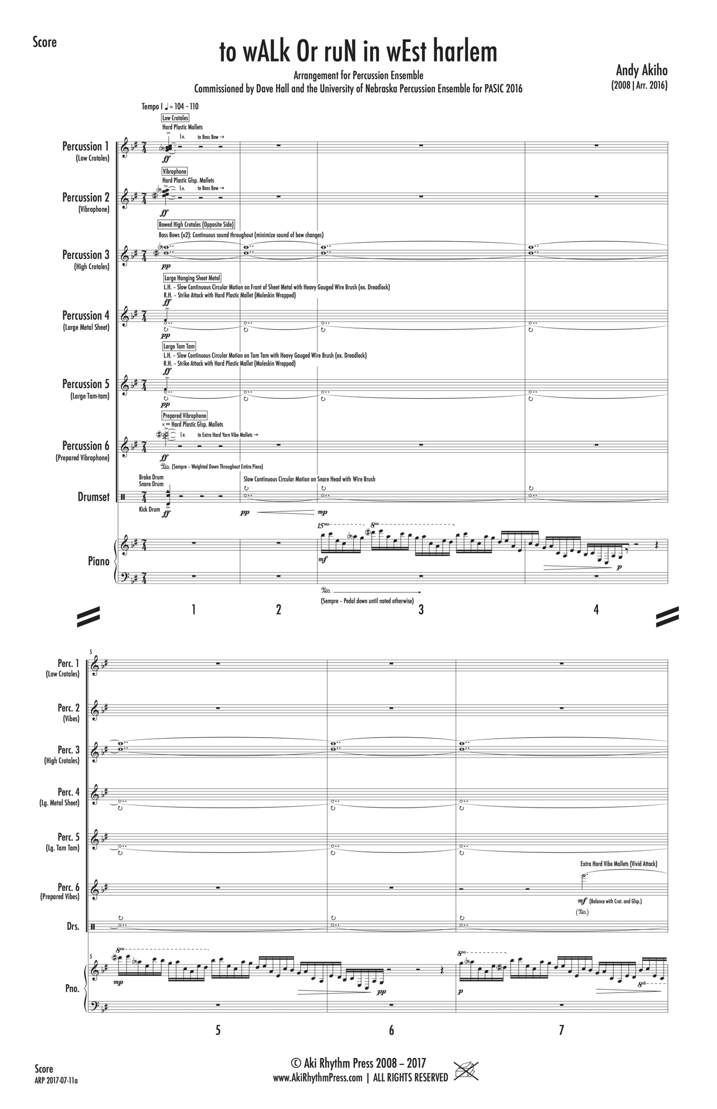 to wALk Or ruN in wEst harlem (For Percussion Ensemble)